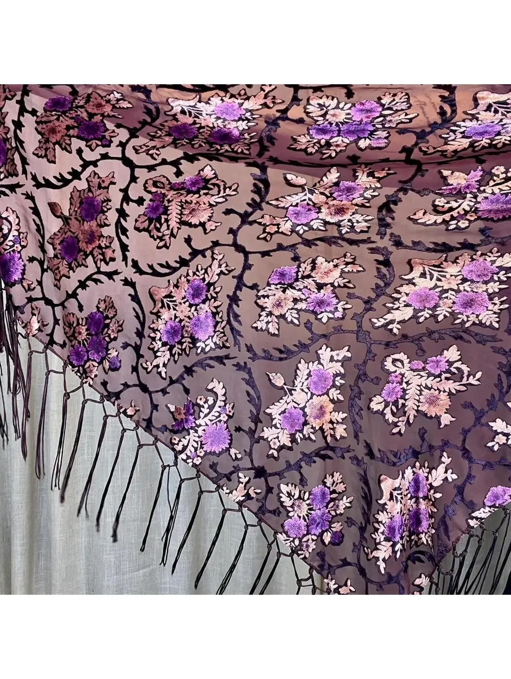 Floral Fringe Sheer Boho Shawl - Picture 4 of 5